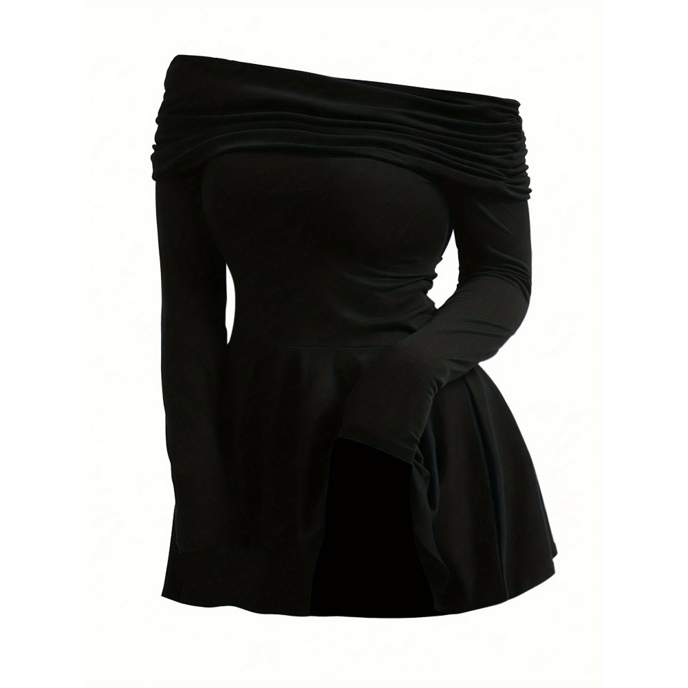 [Plus Size Party Dress] Plus Size Elegant Formal Party Dress | Flared Skirt, Offshoulder Neckline, Black Evening Gown for Women | Machine Washable, Comfortable Fit, Stylish Outfit, Fashion Lovers, Special Occasion, Everyday Outfits