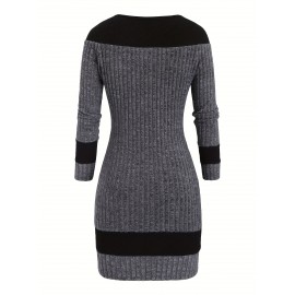 [Chic Plus Size Dress] Plus Size Women's Casual Chic Long Sleeve Dress - Stretchy Office to Party Outfit, Flattering Fit for Everyday & Formal Events, Machine Washable Fall/Spring Attire, Comfortable Material, Versatile Fashion