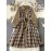 [Elegant Plaid Dress] Plus Size Elegant Women's Plaid Long Sleeve Dress | Brown & Beige Checkered Pattern, Contrast Collar, Button-Up Front, Flowy A-Line Silhouette - Perfect for Spring/Fall Casual or Formal Occasions, Polyester Fabric