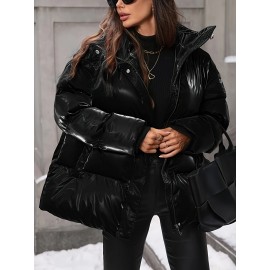 Plus Size - Plus Size Women'S Elegant Hooded Winter Coat - Warm Zip-Up Jacket with Long Sleeves, Solid Color Regular Fit for Cold Weather, Stylish Outdoor & Casual Wear, Winter Coats, Cold Weather Apparel, Sleek Design, Structured Design