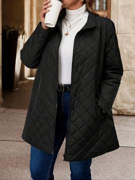 Plus Size, Women's Plus Size Winter Coat - Elegant Long Jacket with Pockets, Machine Washable Cold Weather Outerwear, Formal & Everyday Chic Outer Jacket for Women, Cold Weather Apparel, Nonstretch Fabric, Durable Construction