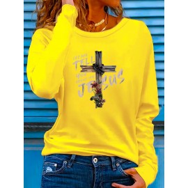 Floral Cross Print Women's Long Sleeve Crew Neck T-Shirt - 