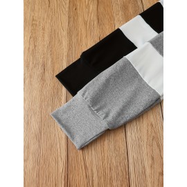 2pcs Set Color Block Spliced Short Sleeve Long T-Shirt Women's Crop Top High Neck Casual Chic New Style