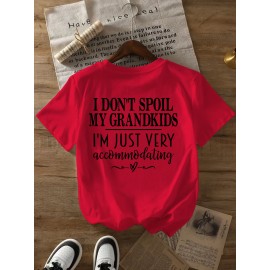 Summer Women's Letter Print Front and Back Fashion Short Sleeve T-Shirt, Comfortable Breathable Fabric, Casual Sporty Style, Suitable for Spring and Summer