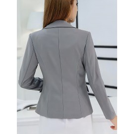 [Elegant Blazer] Elegant Light Grey Women's X-Silhouette Blazer | Machine Washable Regular Fit Long Sleeve Jacket for Spring Summer Fall, Office & Casual Wear, Structured Design, Single-Button Notch Lapel