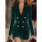 [Double-Breasted Blazer] Green Velvet Double-Breasted Women's Mid-Length Blazer | Polyester Blend, Long Sleeve, Button Detail, H-Line Silhouette, Notch Lapel, Perfect for Spring/Fall