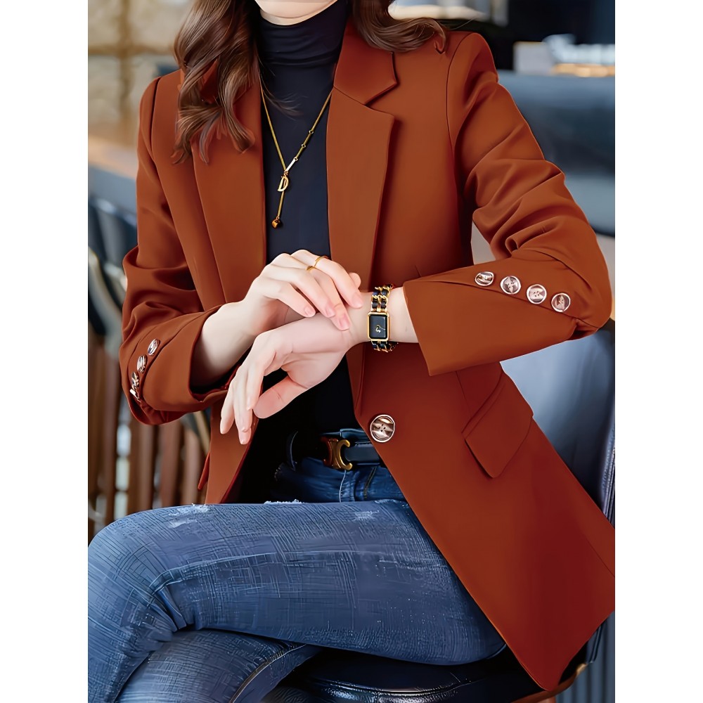 Elegant Red Blazer with Golden Buttons - Stylish Long Sleeve Women'S Suit Jacket, Suitable for Work and Leisure, Autumn and Winter, Casual Workwear | Chic Blazer with Fashionable Button Details, Ladies' Blazer QL25