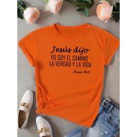 Women's Lightweight Short Sleeve T-Shirt - Vibrant Orange Spanish Bible Verse 