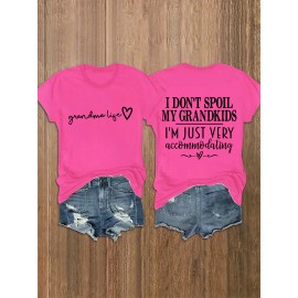 Summer Women's Letter Print Front and Back Fashion Short Sleeve T-Shirt, Comfortable Breathable Fabric, Casual Sporty Style, Suitable for Spring and Summer